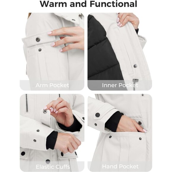 Women's Quilted Winter Coat Warm Puffer Jacket Thicken Parka with Removable Hood - Picture 6 of 6